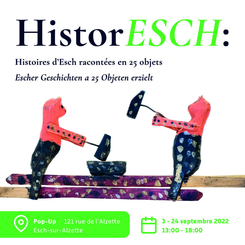 A temporary exhibition at the Escher Pop-Up-Store takes a different creative approach to storytelling: „HistorEsch: Escher Geschichten a 25 Objeten erzielt” features 25 local stories, told through objects of local residents rather than images. The exhibition is part of the project of FNR ATTRACT Fellow Dr Thomas Cauvin, who works in the field of public history.
