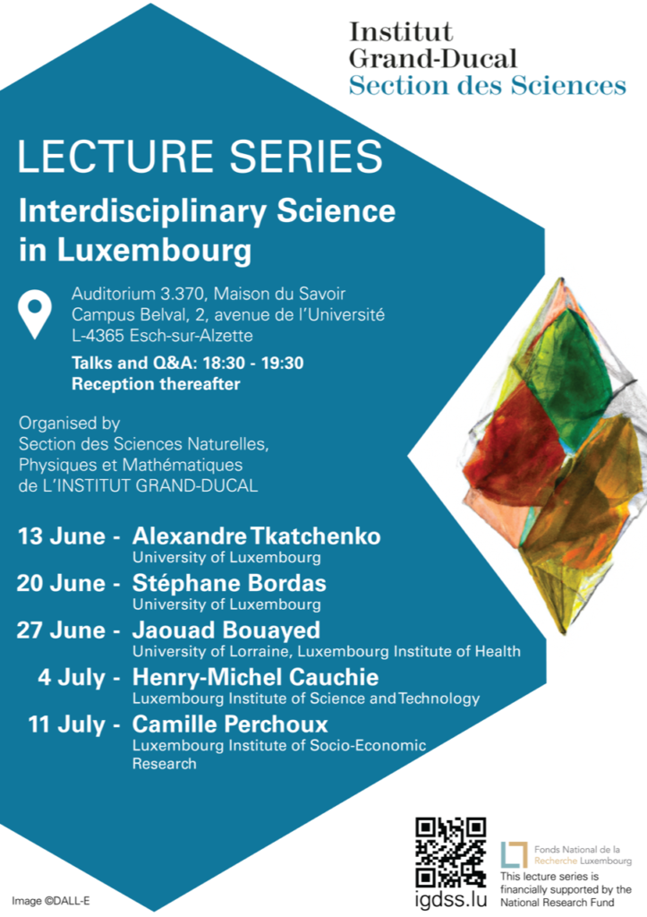 The Science Section of the Institut Grand-Ducal de Luxembourg is organising a new series of interdisciplinary science lectures in Luxembourg (Belval), with the aim to bring the dynamic research and science scene in Luxembourg closer together and expose it to a wider audience. The next lecture takes place on 11 July and features Camille Perchoux from the Luxembourg Institute of Socio-Economic Research (LISER).